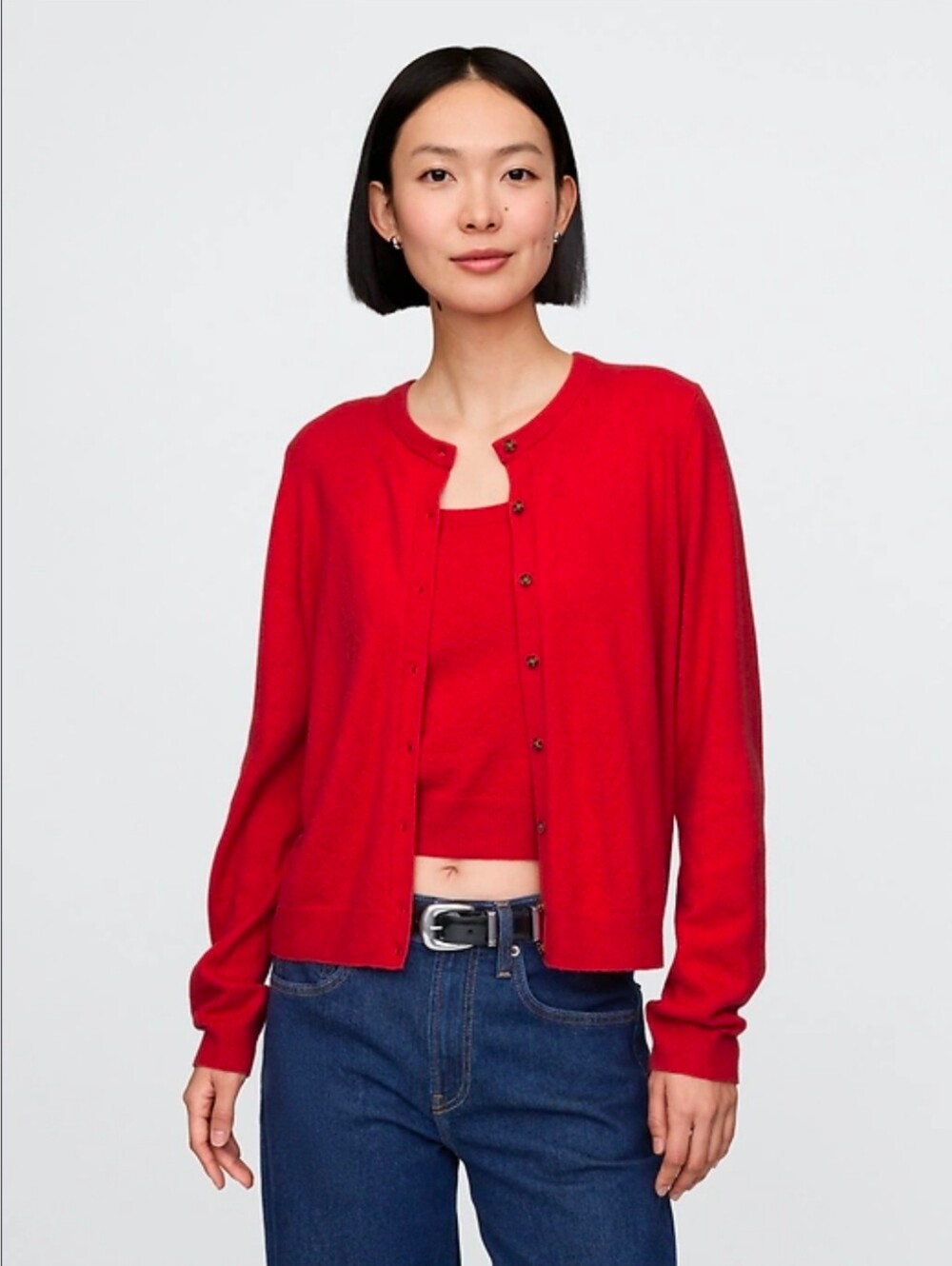 GAP Women's Red Button-Front Crew Cardigan
